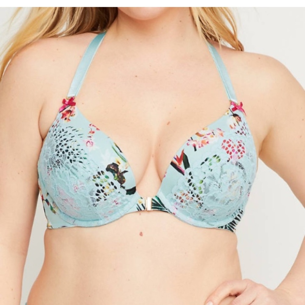 Cacique Floral Lace Bra - Blue and Pink